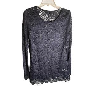 You Are Not Alone Floral Lace Top Long Sleeve Round Neck Black Womens Large NWOT